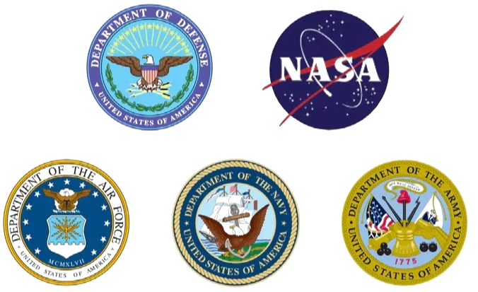 A series of six different military and space related logos.
